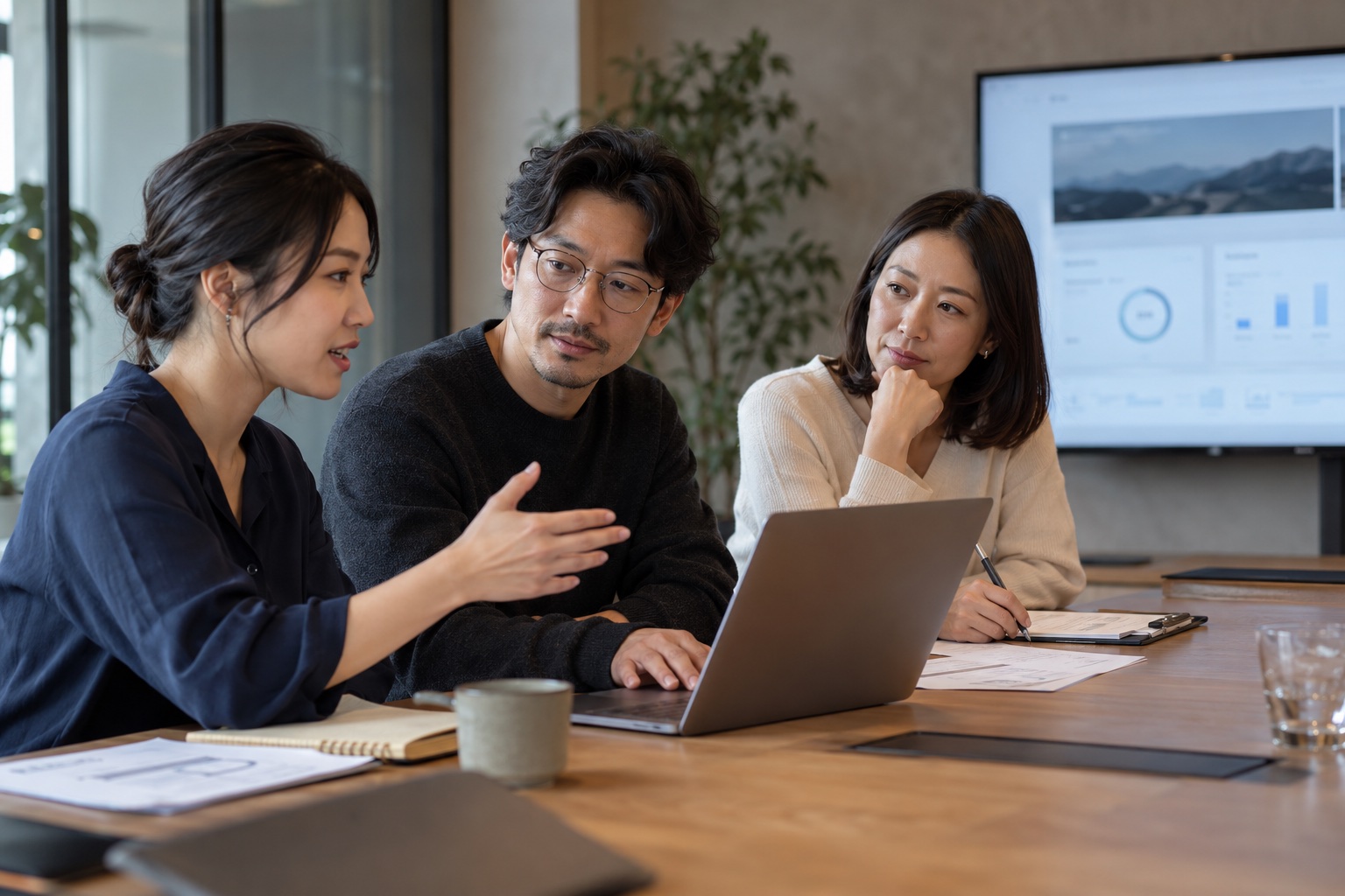 AI 生成的产品评审场景:项目人员共同核对产品原型